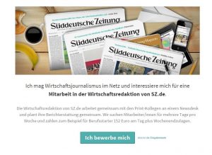 Die Wirtschaftsredaktion von SZ.de sucht Mitarbeiter. Quelle: https://sz2.typeform.com/to/WorJik