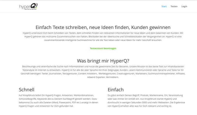 Screenshot HyperQ Homepage