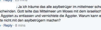 Facebook Post zum Thema Flüchtlinge