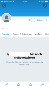 Screenshot: Profil Twitter, noch leer